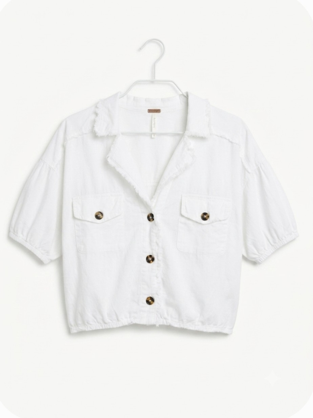 Free People Intimately White Cropped Raw Edge Button Down Pocket Blouse M